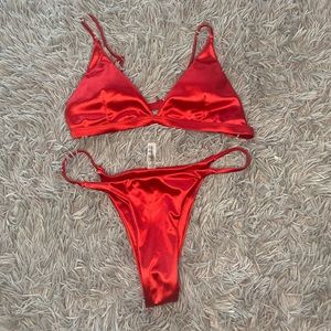 Red Silk Two piece Swim Suit